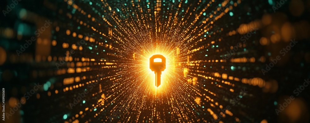 Aufkleber glowing lock and key in a binary code storm digital safety striking visuals