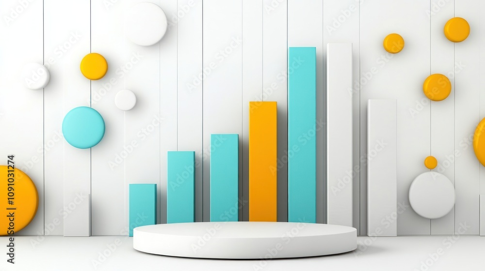 Poster A modern 3D bar chart with colorful elements against a minimalist background.