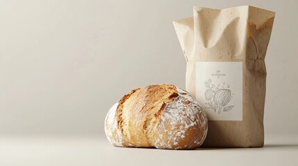 Bakery branding mockup with bread wrapped in paper and space to display your logo or branding.