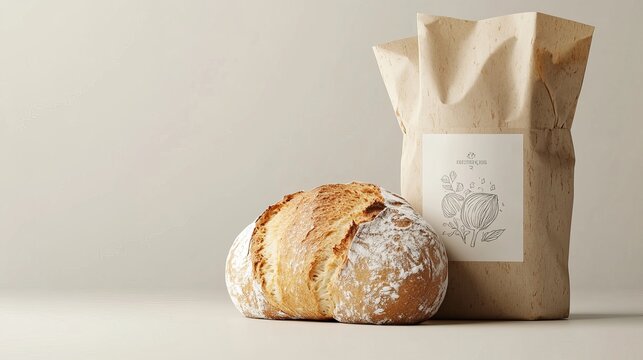 Bakery branding mockup with bread wrapped in paper and space to display your logo or branding.