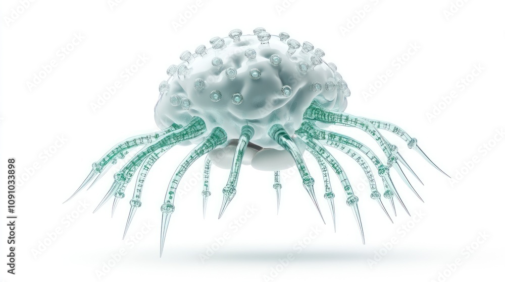 Poster a stylized jellyfish with elongated tentacles, showcasing a translucent and futuristic design.