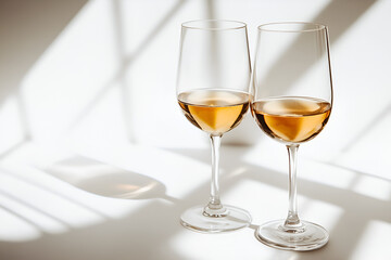 Fototapeta premium Enjoying small glasses of wine home beverage photography bright white background close-up aesthetic experience