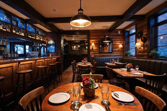 Quaint Pub Setting with Cozy Atmosphere and Rustic D�cor