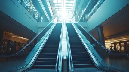 Obraz premium Twin Escalators Leading Upwards in a Modern Shopping Mall