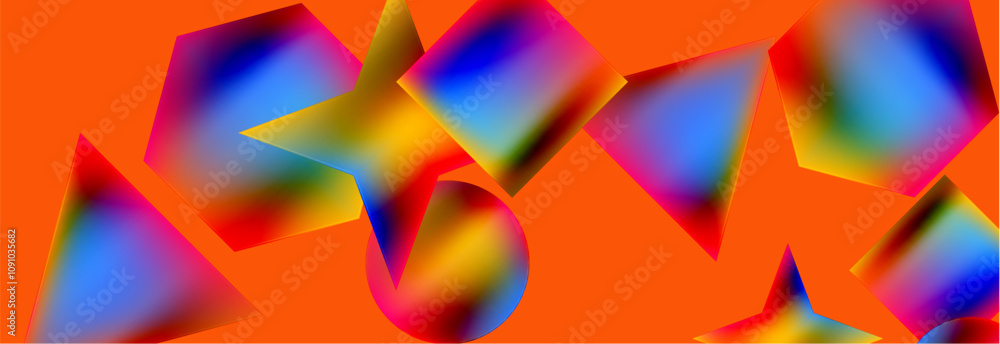 Poster neon color geometric shapes square triangle circle abstract background. vector illustration for wall
