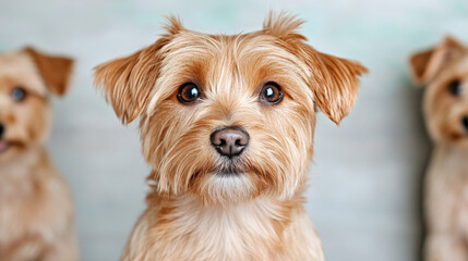 Three Little Yorkies: A trio of adorable Yorkie puppies with soft, fluffy fur, captivating eyes, and a playful spirit.  Their charming personalities shine through in this close-up portrait.