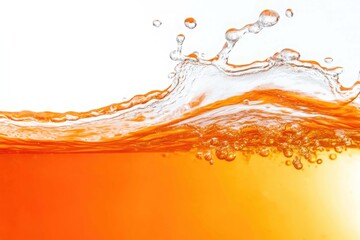 clean orange water surface with splash, ripple and air bubbles on white background
