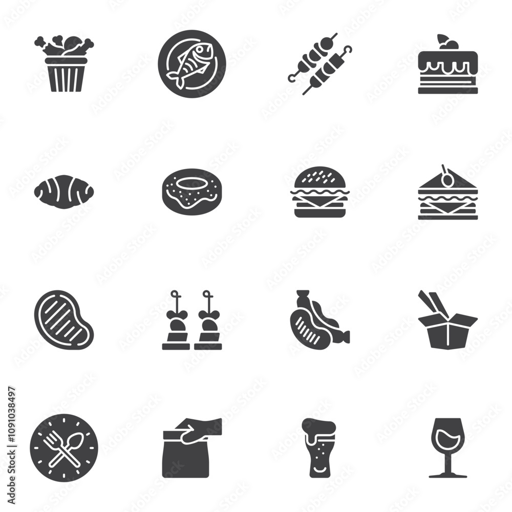Poster fast food menu vector icons set