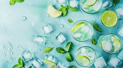 Refreshing Ice Cubes on Blue Background - a cool and invigorating summer visual. The vibrant blue backdrop enhances the refreshing appeal of the scene.