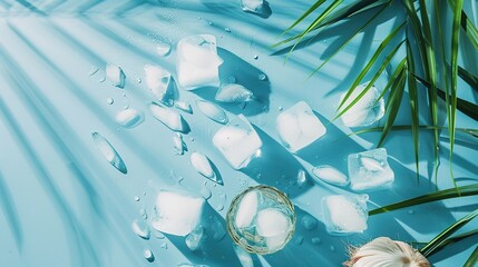 Refreshing Ice Cubes on Blue Background - a cool and invigorating summer visual. The vibrant blue backdrop enhances the refreshing appeal of the scene.