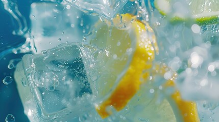 Refreshing Ice Cubes on Blue Background - a cool and invigorating summer visual. The vibrant blue backdrop enhances the refreshing appeal of the scene.