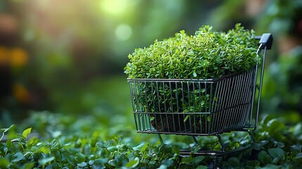 Sustainable shopping, eco-friendly retail practices, 3D illustration, green marketing concept, copy space, 