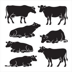 set of cow vector silhouettes