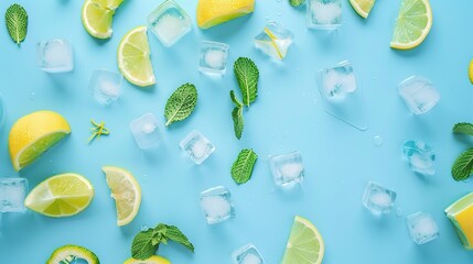 Refreshing Ice Cubes on Blue Background - a cool and invigorating summer visual. The vibrant blue backdrop enhances the refreshing appeal of the scene.