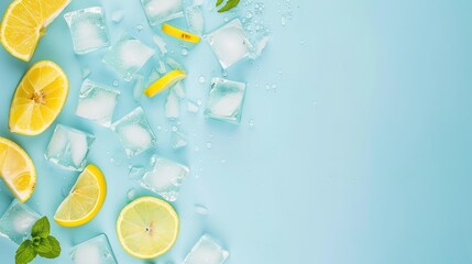 Refreshing Ice Cubes on Blue Background - a cool and invigorating summer visual. The vibrant blue backdrop enhances the refreshing appeal of the scene.