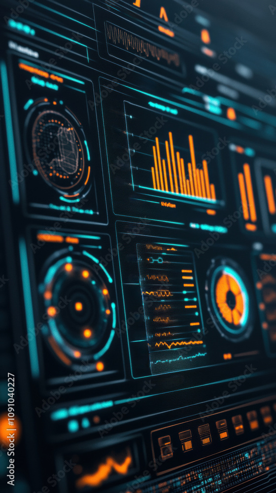 Aufkleber futuristic digital dashboard with vibrant data visualizations and analytics, ai