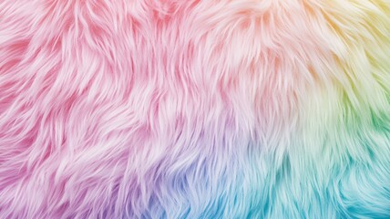 Fototapeta premium A vibrant, multicolored fur texture featuring a gradient of pink, blue, and yellow hues, creating a soft and whimsical appearance.