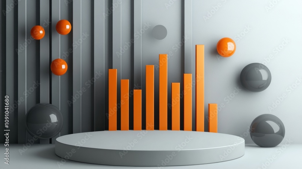 Poster a modern abstract composition featuring geometric shapes and bars in orange and gray.