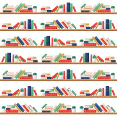 Seamless pattern with colorful books on shelves © Julia Bilevych
