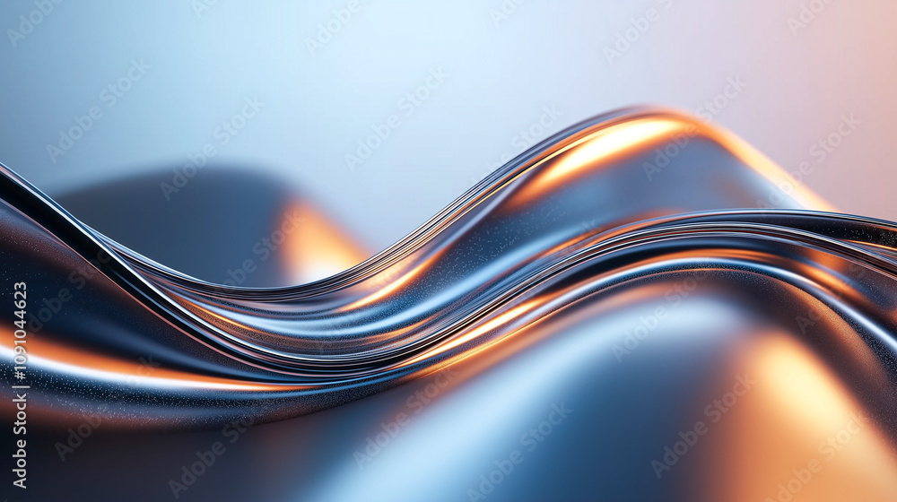 Poster smooth, metallic wave with iridescent reflections creates futuristic and abstract design. gradient o