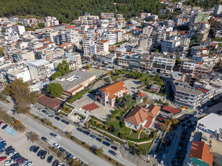 Aerial drone photo of the church in the coastal town of Igoumenitsa, Greece.
