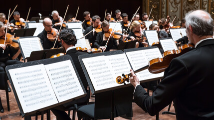 Fototapeta premium Classical Orchestra Rehearsal in a Concert Hall
