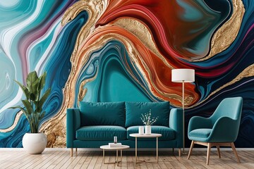 Organic Acrylic Textures with Swirling Patterns and Vibrant Colors for Modern Home Decor