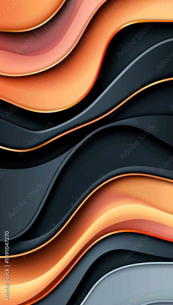 Poster abstract golden and black background with layered waves creating dynamic and elegant design. smooth 