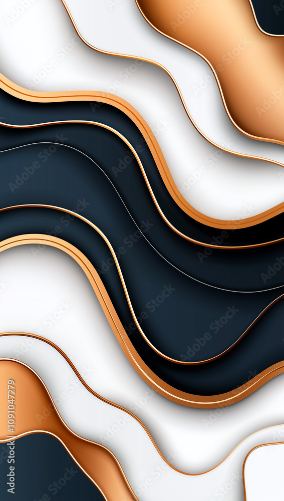 Poster abstract golden and black wavy background with layered design elements
