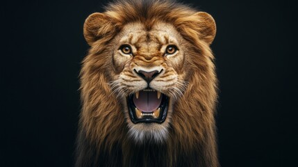 Fototapeta premium A lion with its mouth open and teeth bared