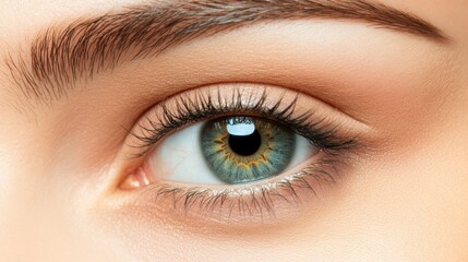 Obraz premium Close-up of a human eye showcasing intricate details and vibrant colors.