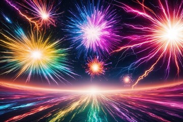 Fototapeta premium Vibrant Surreal Landscape of Colorful Energy Explosions and Radiant Light