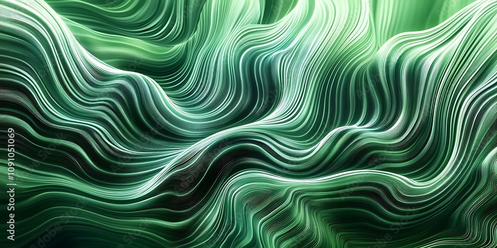 Poster abstract green background with waves, generative ai