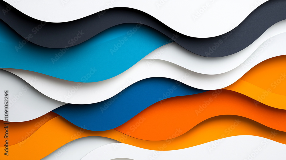 Poster abstract layered waves in vibrant colors create dynamic and modern design. composition features blue