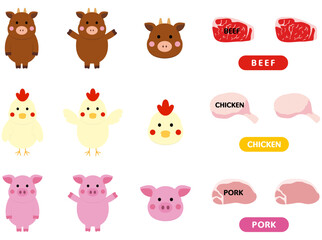 かわいい牛鶏豚のイラストセット