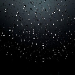 Obraz premium Water drops on a black background. Glass texture with droplets. Surface wet with dew. Abstract wallpaper in bubbles, Generative Ai 