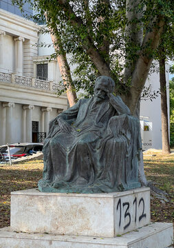 Nicosia, Cyprus, October 15, 2024: Monument to the Greek poet Kostis Palamas located on Museum Avenue, next to the Nicosia Municipal Theatre, Nicosia in Cyprus