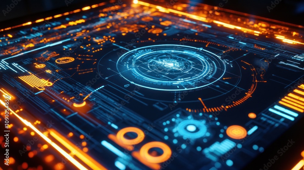 Aufkleber A futuristic digital interface displaying complex data and analytics in vibrant colors.