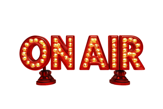 Vintage illuminated studio On Air sign isolated on a white background