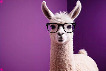 Naklejka premium Trendy Purple Studio Featuring Llama with Glasses