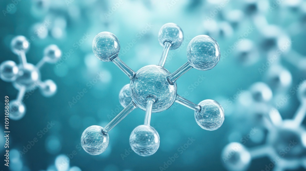 Poster a close-up of molecular structures in a scientific context, illustrating atomic connections.