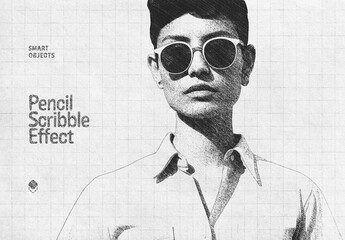 Pencil Scribbles Photo Effect Mockup