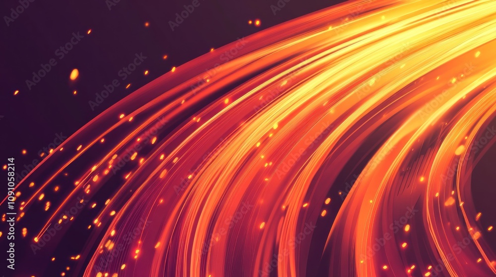 Leinwandbilder an abstract image featuring dynamic, flowing lines and glowing particles in warm colors.