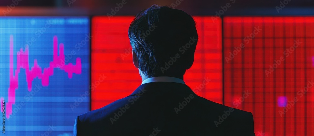Aufkleber business professional analyzing financial data on digital screens with dynamic graphs and stock mark