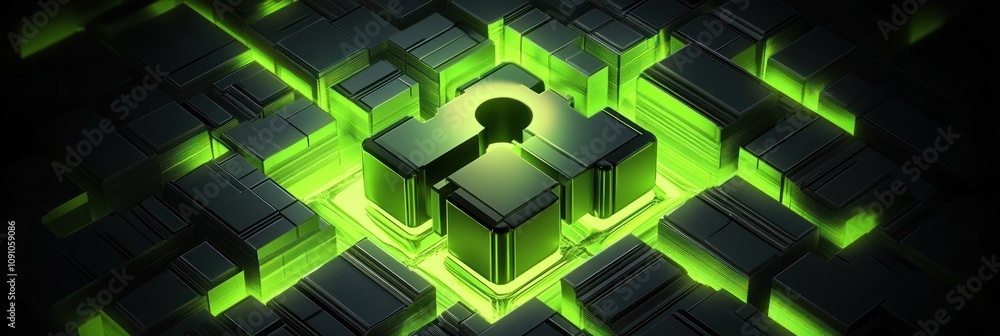 Aufkleber abstract digital puzzle piece with a glowing keyhole, symbolizing security and connectivity.