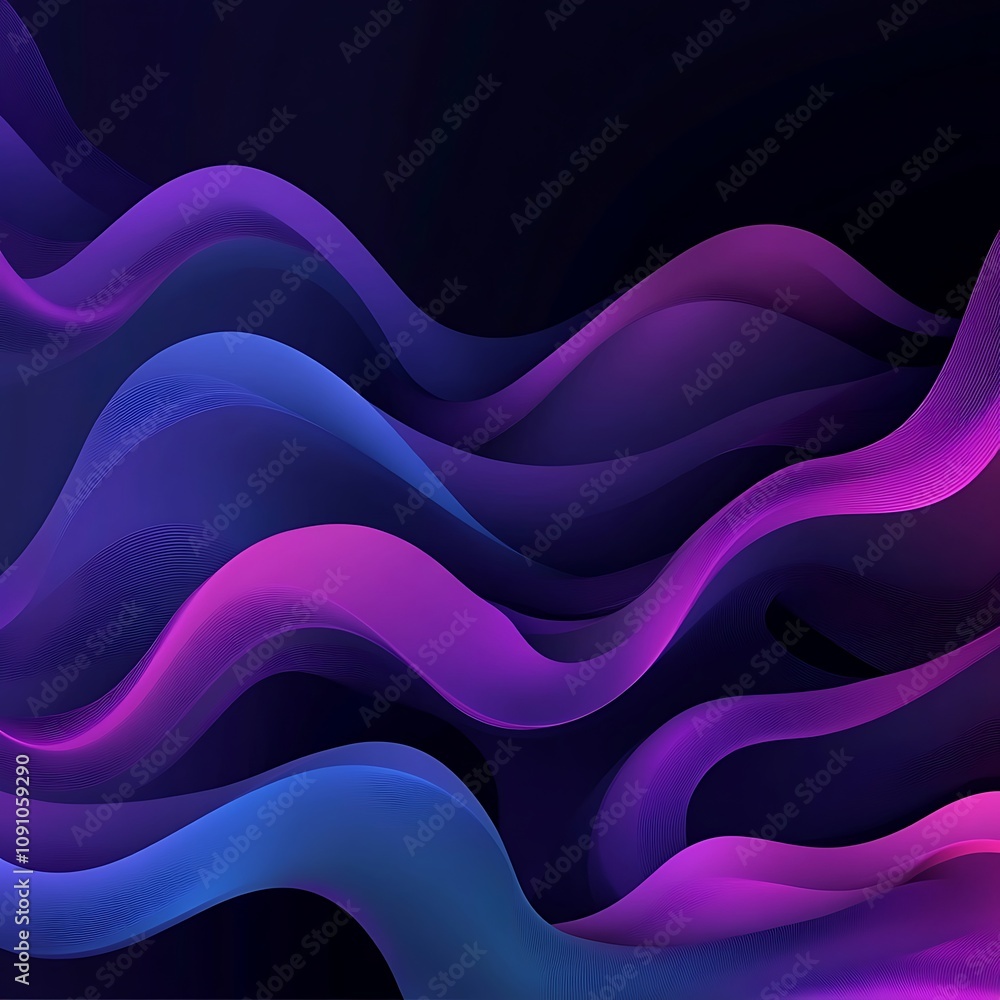 Poster vector illustration of smooth waves on a dark background designed with a purple and blue gradient tr