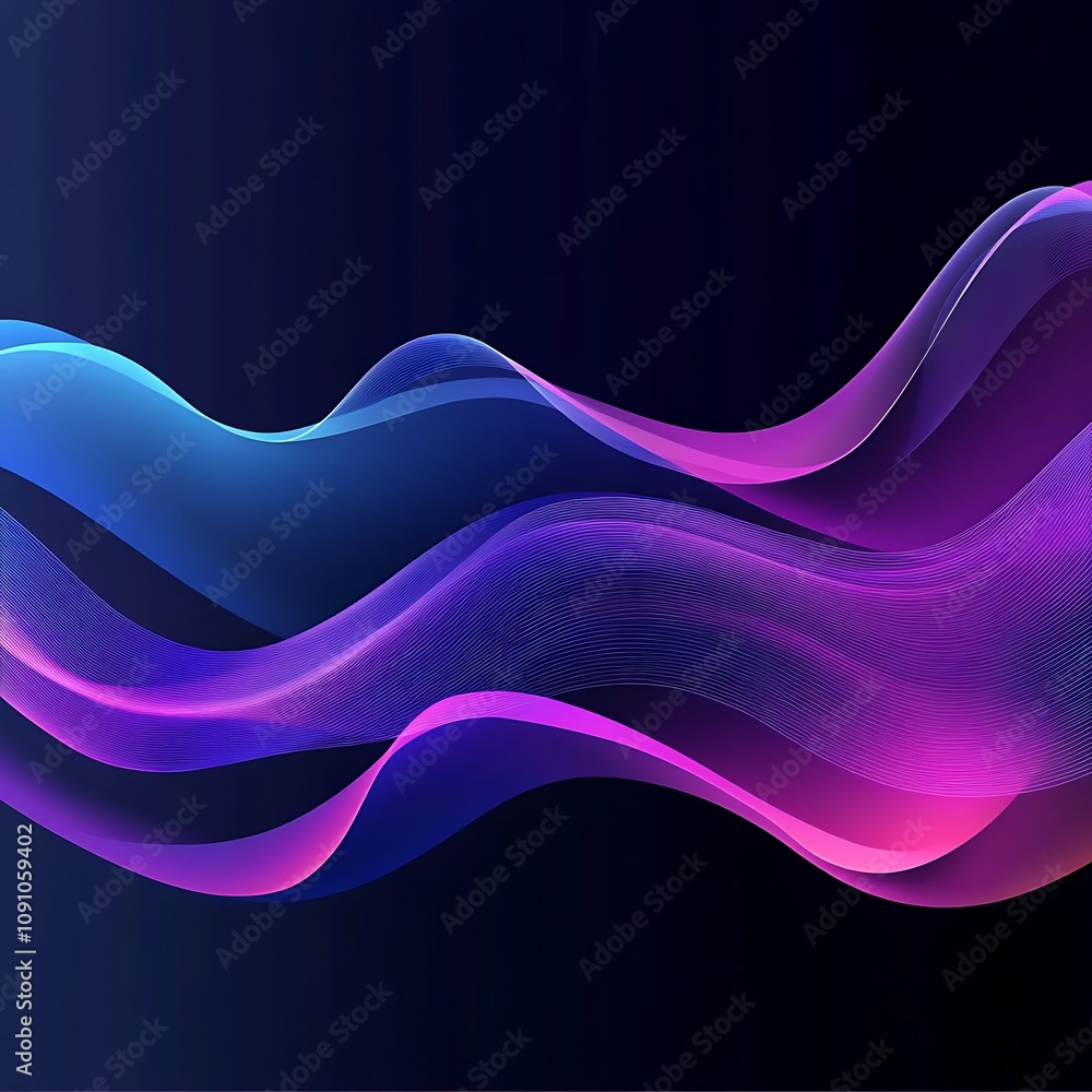 Poster vector illustration of smooth waves on a dark background designed with a purple and blue gradient tr