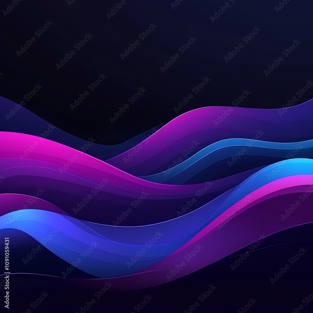 Poster vector illustration of smooth waves on a dark background designed with a purple and blue gradient tr