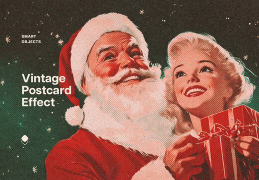 Vintage Christmas Postcard Photo Effect Mockup