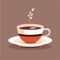 Obraz premium Minimalist steaming coffee or tea cup with branch spices decoration. Isolated vector design element ideal for cafe branding, cozy-themed projects, or morning routine illustrations in a flat style